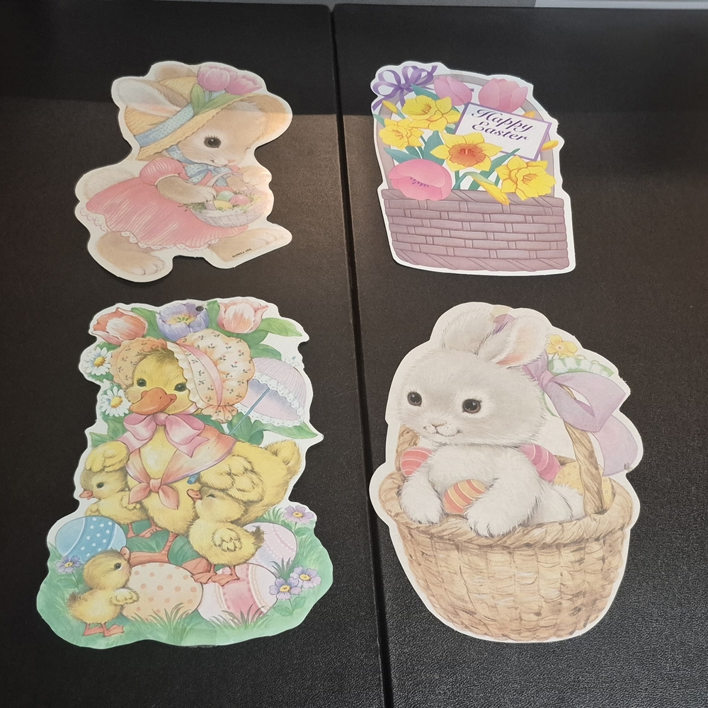 Vintage Eureka Easter Die Cut Decorations Wall Decor Bunnies Ducklings Lot of 4